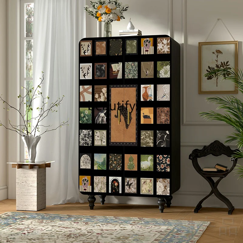 

French medieval solid wood wardrobe opposite door porch storage locker decorative cabinet