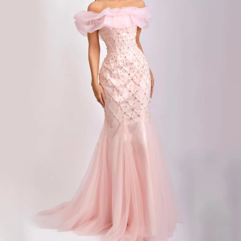 High Quality Customized Strapless Floor Length Beaded Off Shoulder Mermaid Sweep Vestidos Elegantes Para Mujer Para Una Boda