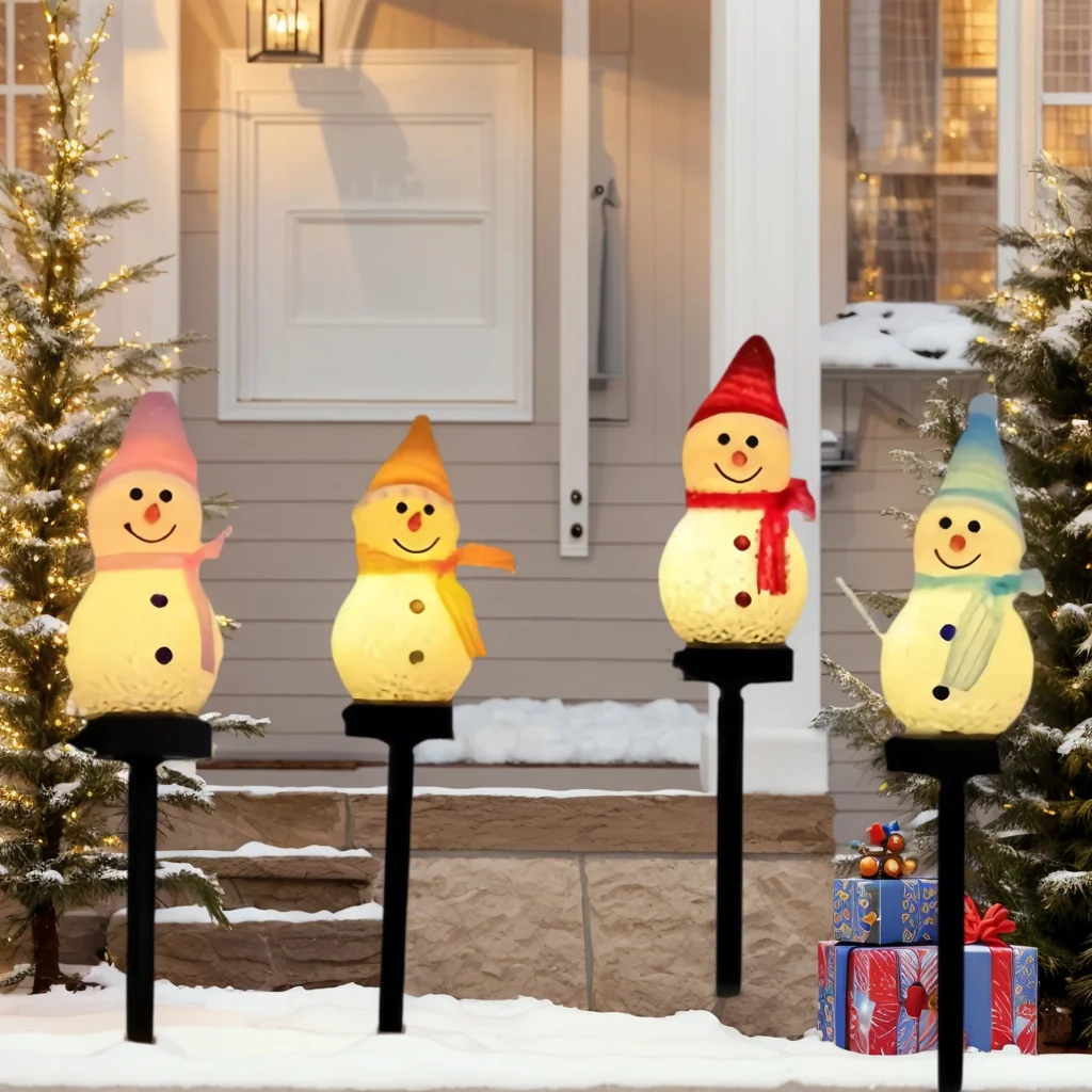 Decoraciones navideñas para césped al aire libre, luces solares de muñeco de nieve, decoraciones para césped de terraza y pasillo, lindas decoraciones navideñas