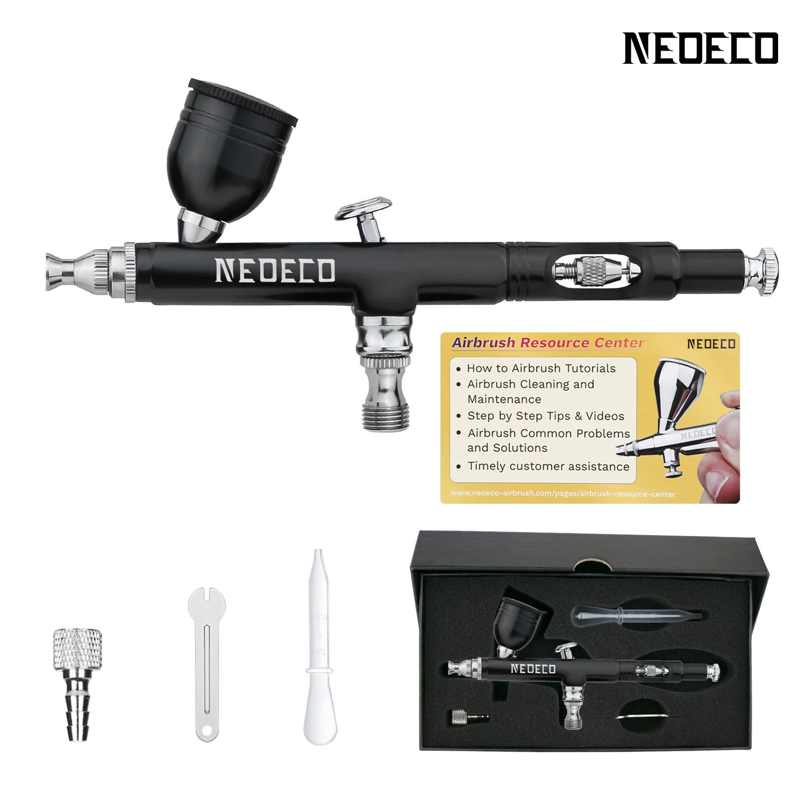 Neoeco Airbrush-Set, Dual-Action-Schwerkraft-Luftpinselpistole mit 3 Düsen-Sets, Aluminium-Spritzpistole für Make-up, Nagelkunst, Malmodell
