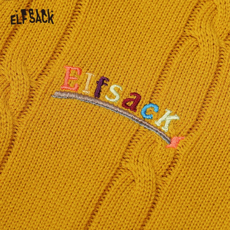 ELFSACK 2024 Autumn New Arrivals Retro Mustard Twisted Knit Cardigan for Women Fitted Versatile Zip-Up