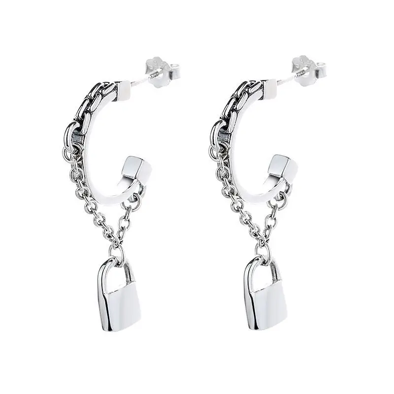 Pure Silver 925 Real 100% C-Shaped Tassel Lock Earings Original And Funny Earring Luxury Jewelry Earrings 2025 New Fashion Women