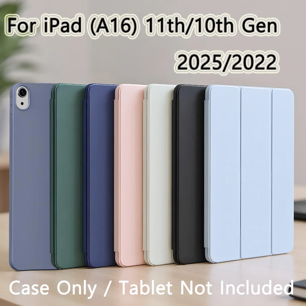 Case for iPad (A16) 11th 10th Generation 10.9''/ 11'' Tri-fold Stand Flip Cover Auto Wake & Sleep Soft TPU Silicone Back Shell