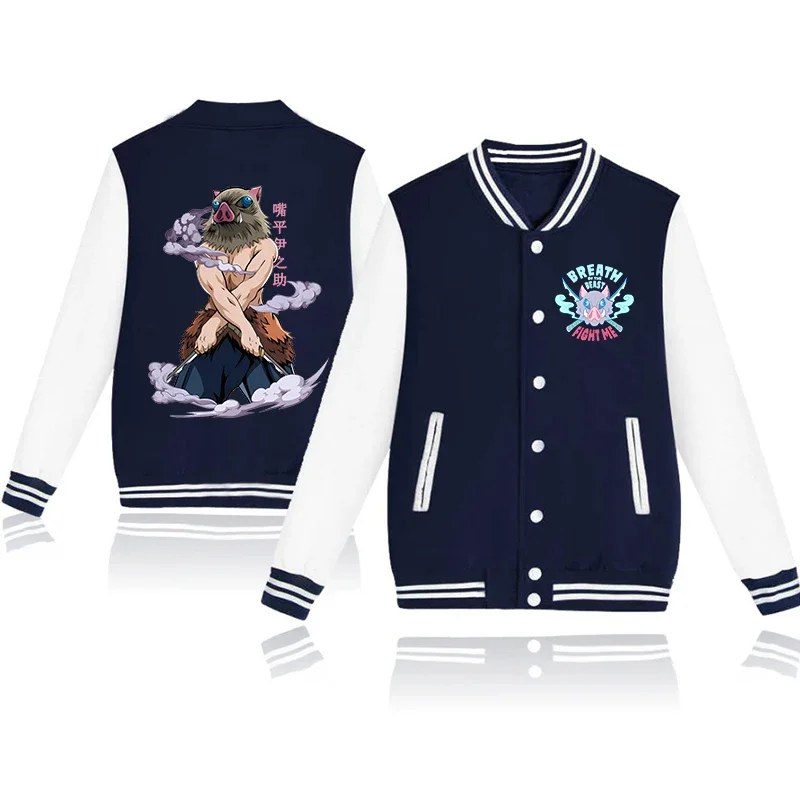 New Hashibira Inosuke Printed Baseball Jacket Women Men Outdoor Long Sleeves Hip Hop Personality Anime Sweatshirt Jersey Coat