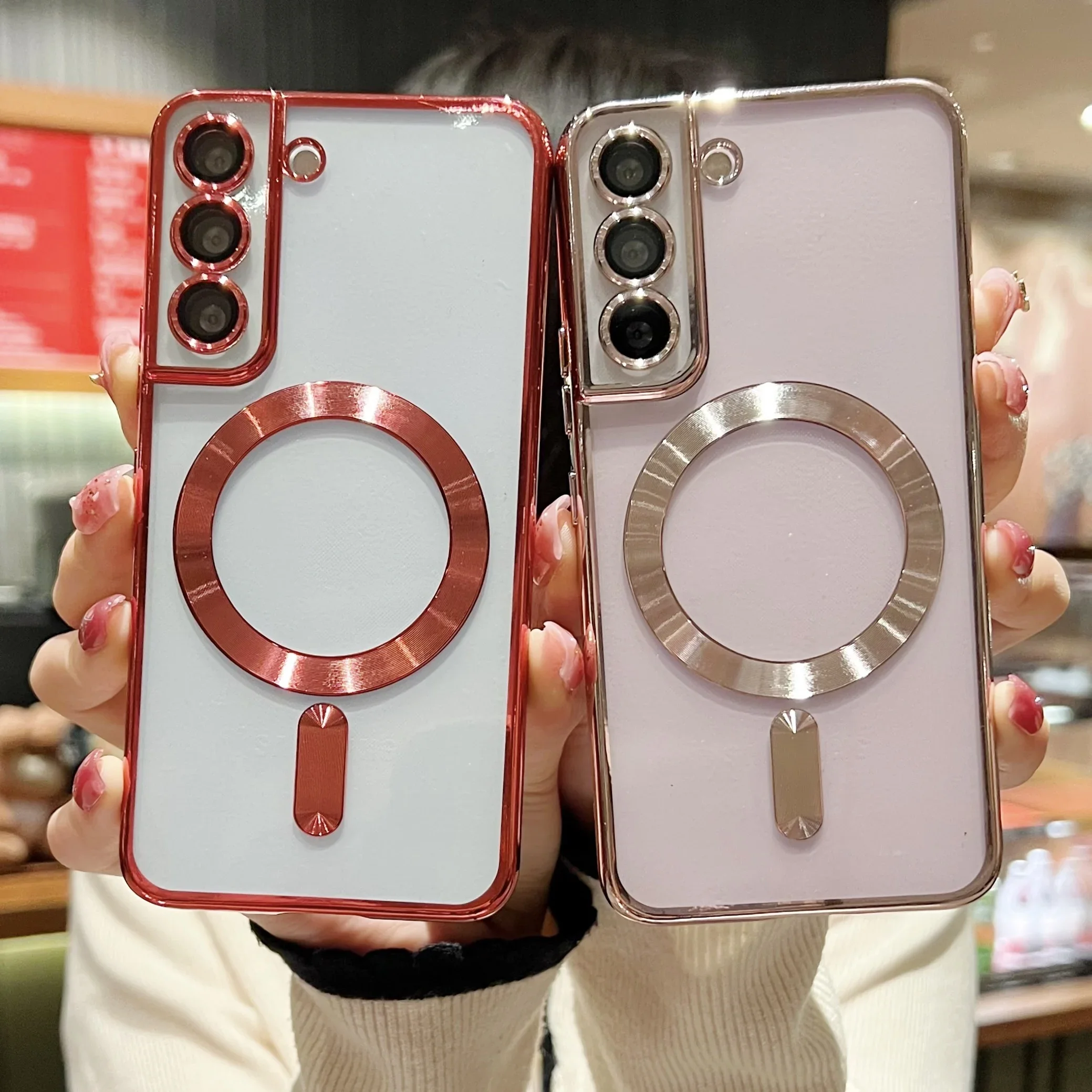 Luxury Plating Clear Magnetic For Magsafe Wireless Charge Case For Samsung Galaxy S20 S21 S22 S23 S24 Ultra Plus Silicone Cover