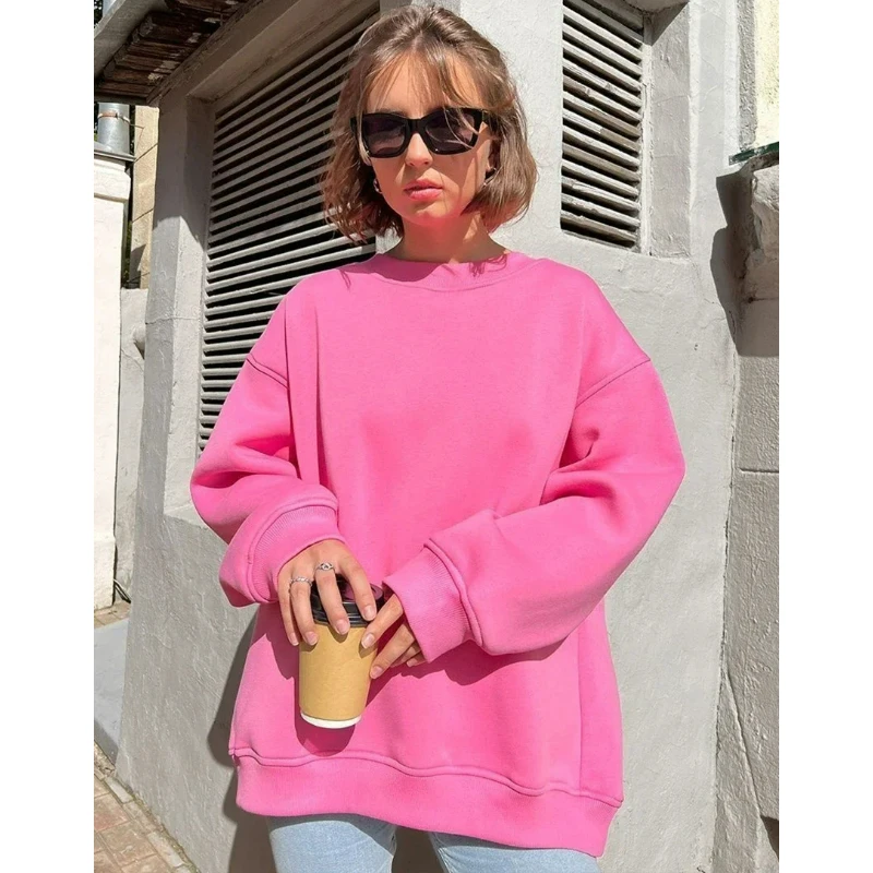 2024 Oversized Hoodies & Sweatshirts For Women Autumn Winter Thick Warm Fleece Sweatshirt Girls Streetwear Loose Pullovers