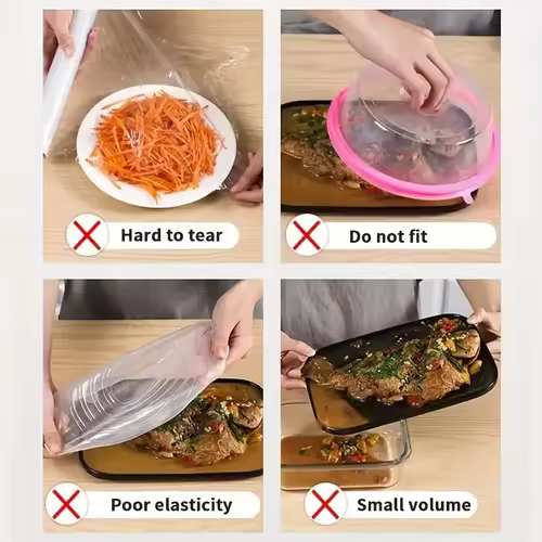 100pcs Disposable Food Cover Saran Wrap Bowel Cover Food Grade Fresh-keeping Plastic Bag Kitchen Storage Accessories - Image 4