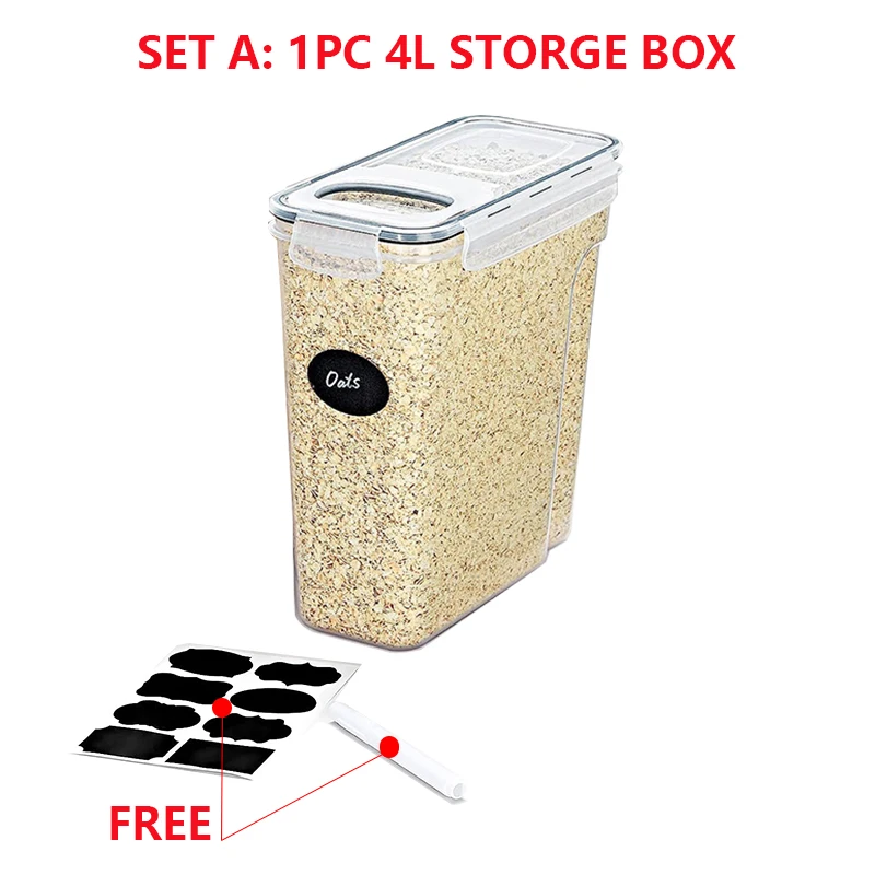 4L Granen Opslagcontainers met Deksels 1/2/4 stuks Luchtdicht Voedsel Vochtwerende Tank met Label Stickers Keuken Organisatie doos