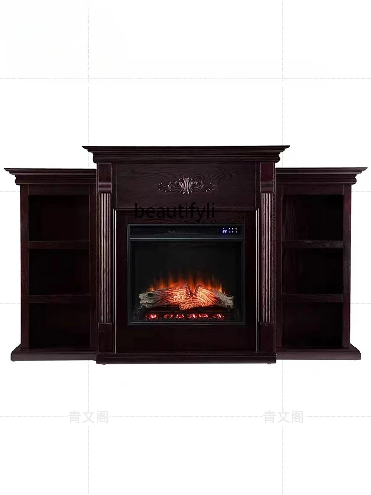 American-Style Solid Wood Combination Fireplace Curio Cabinet Light Luxury Hallway Background Wall Living Room Storage Cabinet