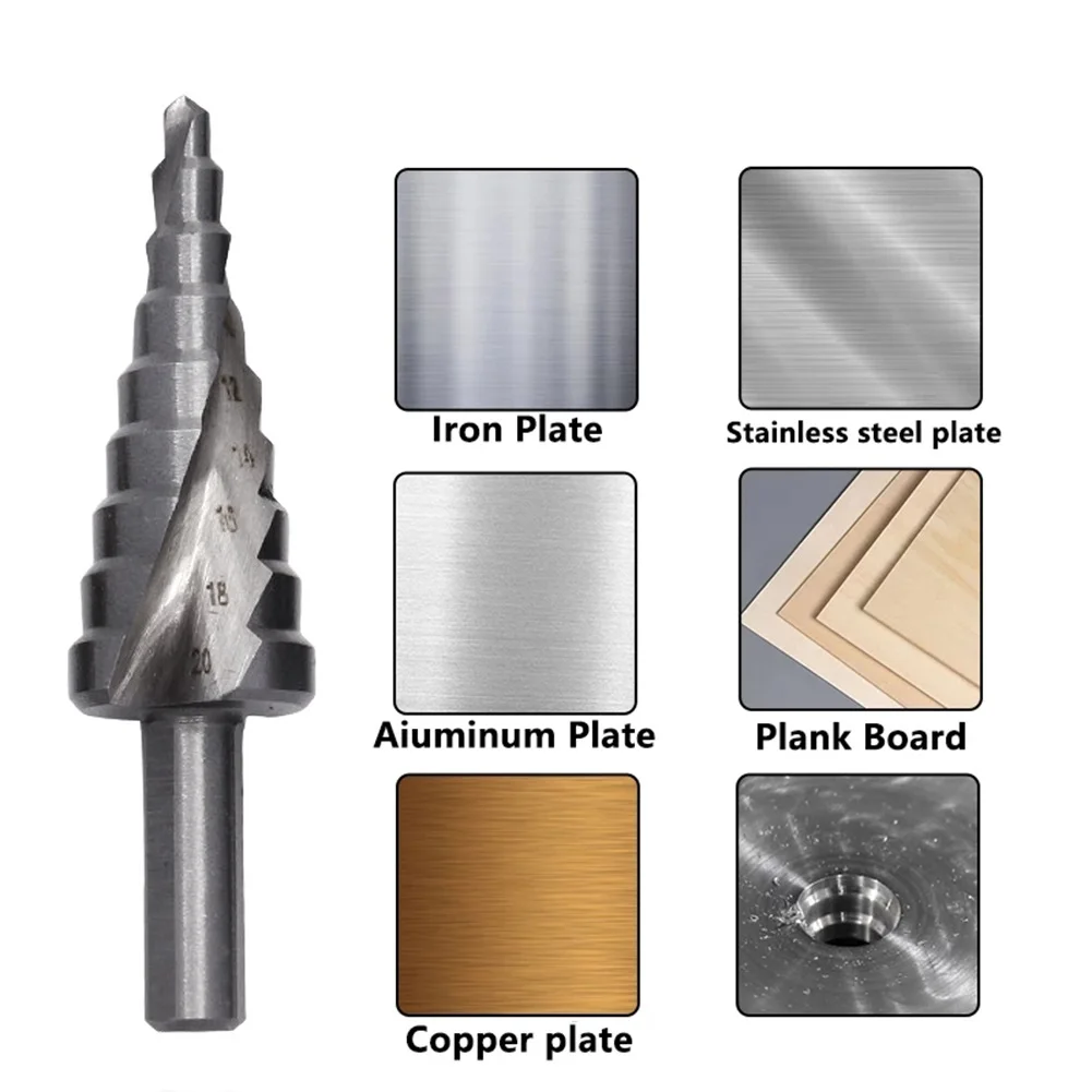 Step Drill Bit 4-20mm Spiral Groove HSS Cone Drill With Triangular Handle For Metal Wood Plastic For Precision Drilling