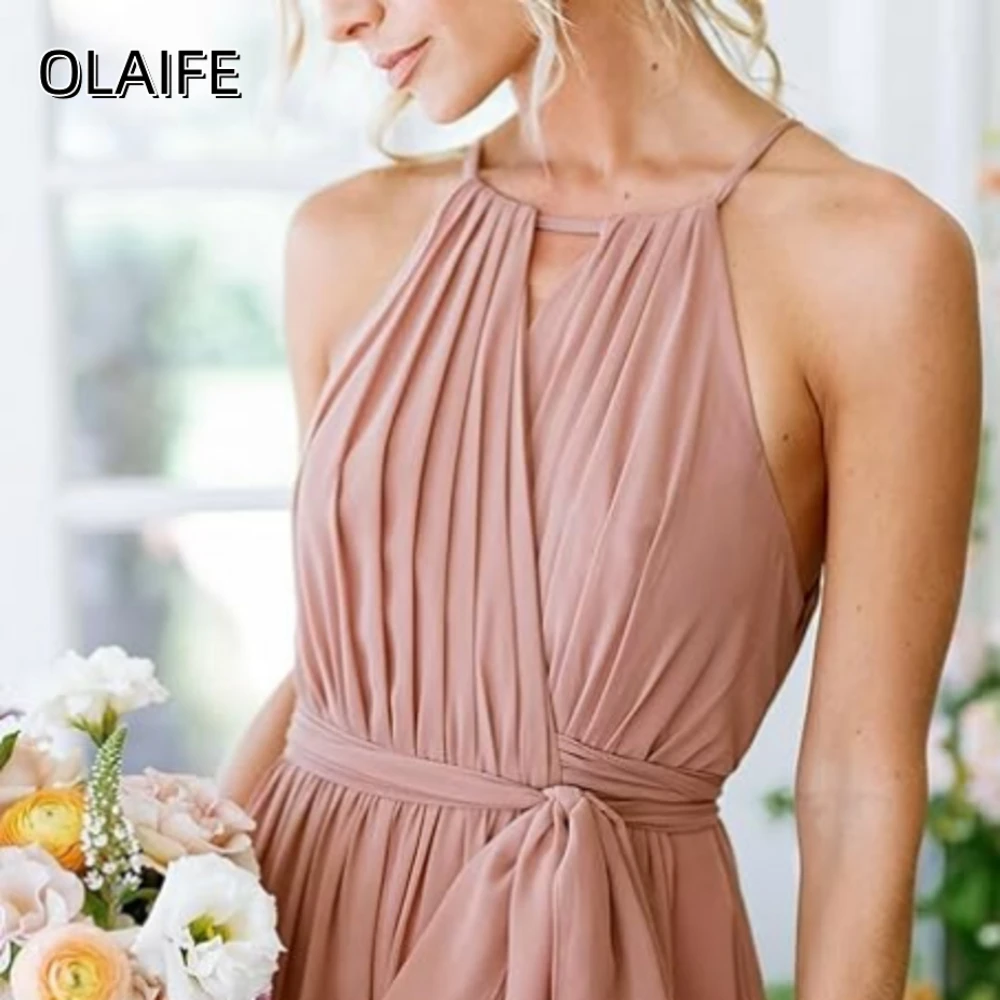 الرسن مطوي الشيفون فساتين حفلة موسيقية طويلة مع وشاح فساتين الحفلات الرسمية ثوب مسائي مخصص فساتين السهرة #3