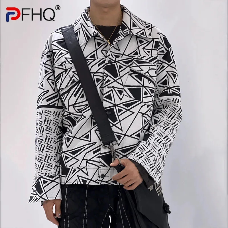 PFHQ Niche Design Three-dimensional Men's Jackets Triangle Jacquard Handsome Lapel Single Breasted Loose Male Coats 2025 21Z9122