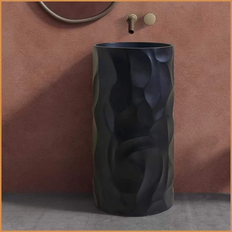 

Modern simple black artificial stone column basin wash basin hotel clubhouse large capacity high value bathroom washbasin