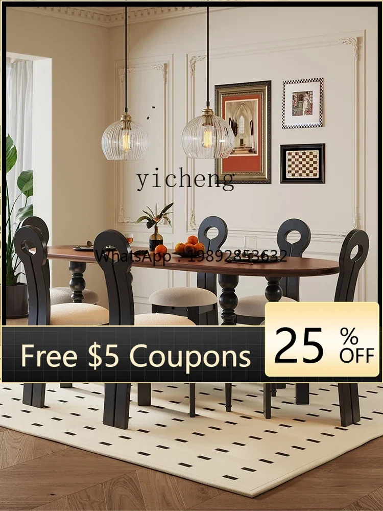 

5CJ Solid Wood Dining Table Red Oak Living Room Small Apartment Dining Table Log Antique Style Dining Table Desk