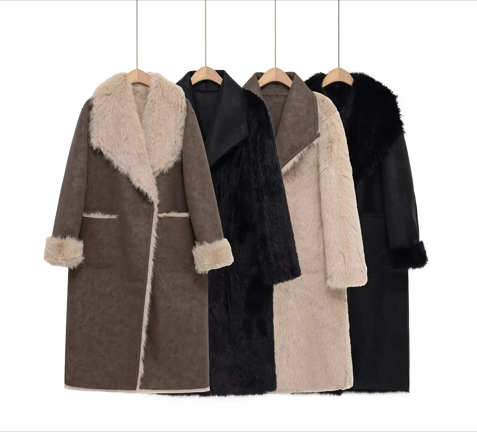 

Winter New Women's Retro Reversible Long Coat Elegant and Simple Color-Blocked Soft and Cozy Fur Long Coat
