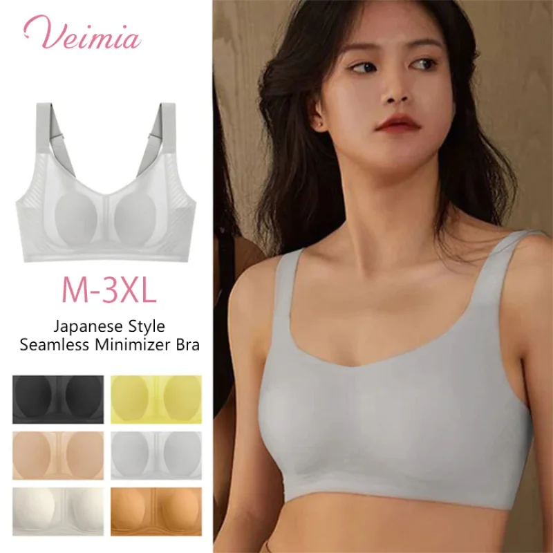 

Veimia Japanese Style Seamless Minimizer Bra High Quality Bra Summer Ultra-Thin Anti-Sagging Bra Plus Size Mesh Woman Bra