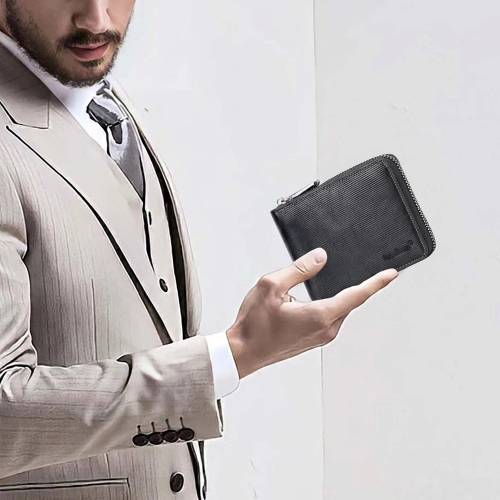 

1Pcs Men's Short Zipper Wallet, Rfid Anti-Theft Multi-Card Slot Coin Purse, Anti-Degaussing Pu Leather Men's Card Holder, Portable Daily Card Holder