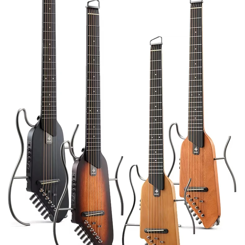 

HUSHI Мягкий портативный инструмент для путешествий, безголовая деревянная гитара для начинающих с исключением звука, народная гитара