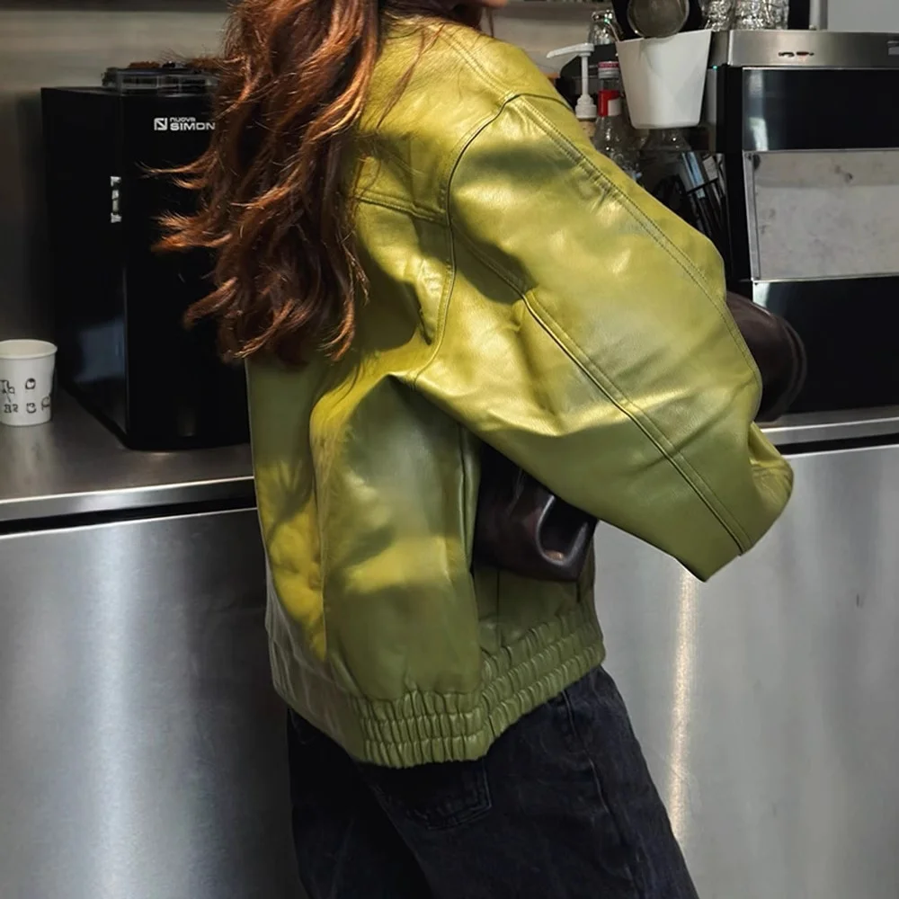 Giacca in Pelle PU da Donna con Colletto Rovesciato, Spessa, per Autunno Inverno, alla Moda e Personalizzata