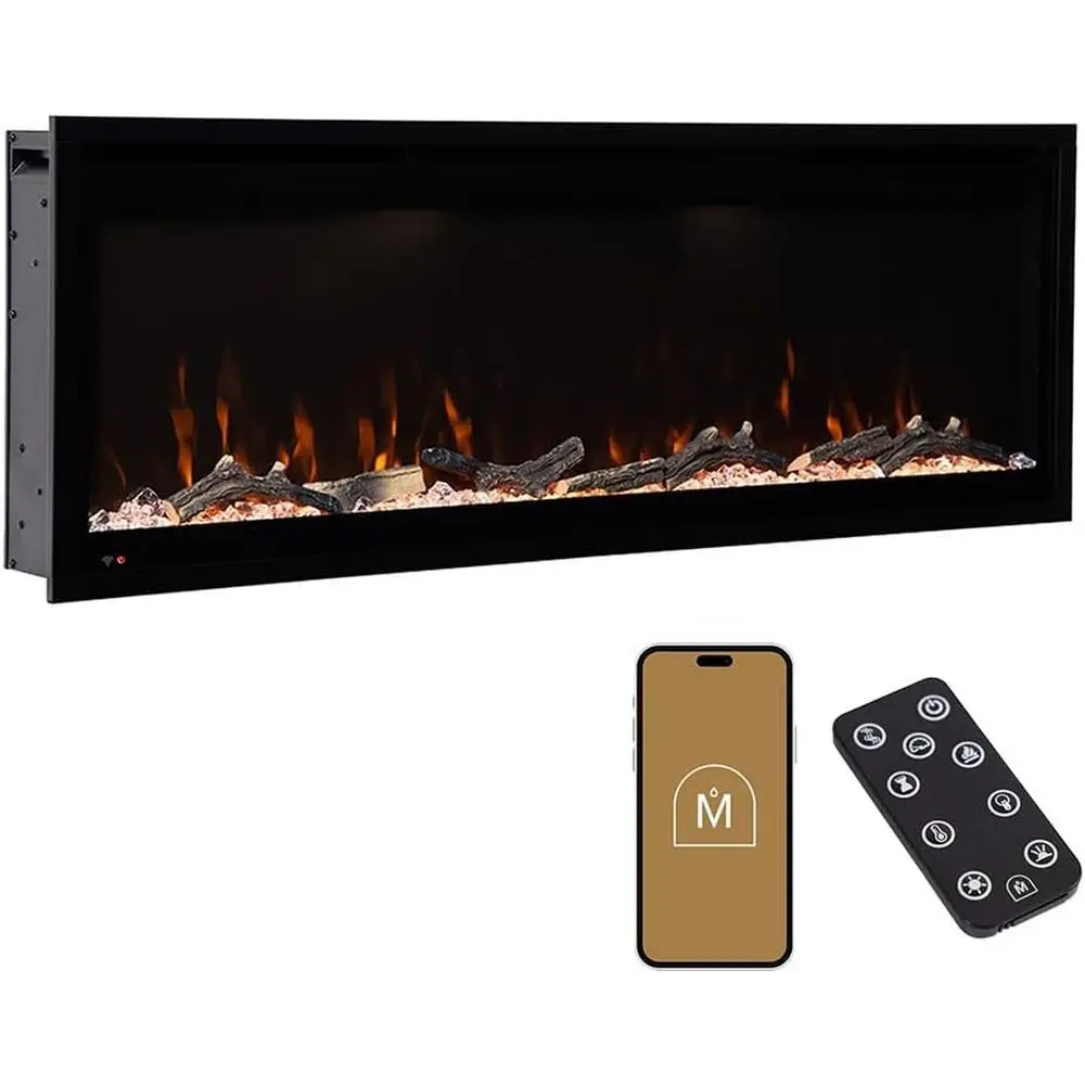 

Умный линейный электрический камин 50, настенный или встраиваемый, варианты цвета светодиода, совместимость с Alexa/Wii, тонкий диаметр 5,75, пульт дистанционного управления