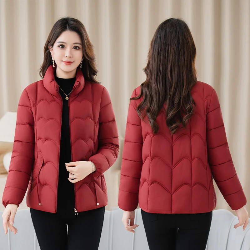 

Women's Winter Padded Coat Solid Color Lapel Collar Zipper Quilted Jacket For Lady Windproof Thermal Lady's Coat