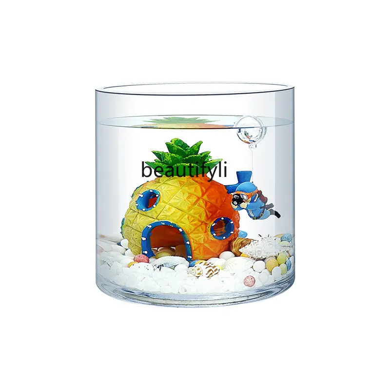 

Super White Glass Cylindrical Cylinder Desk Living Room Home Full Set Landscape Small Desktop Fish Tank