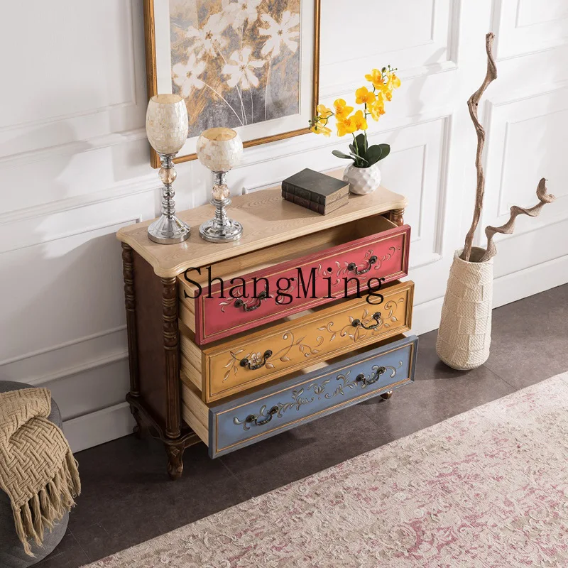 

FG solid wood living room painted chest cabinet retro partition storage cabinet