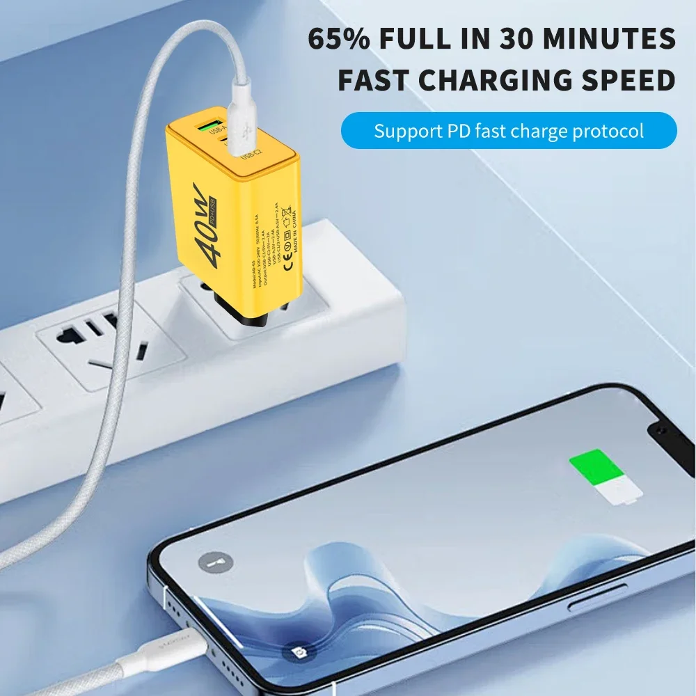 PD 40W USB Type C Charger QC 3.0 Type C Fast Charger Wall Adapter for iPhone Samsung Xiaomi Huawei Mobile Phone Charging Charger