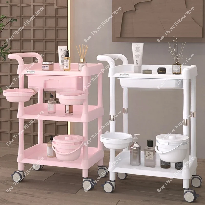 Pink Storage Hairdressing Trolley Aesthetic Multifunction Auxiliary Cart For Beauty Salon