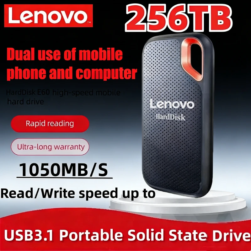 

Внешний жесткий диск Lenovo 2 ТБ, 4 ТБ, 16 ТБ, 256 ТБ USB 3.1 HD, мобильный SSD E61 для ноутбуков, PS5, мобильных устройств, накопитель HDD