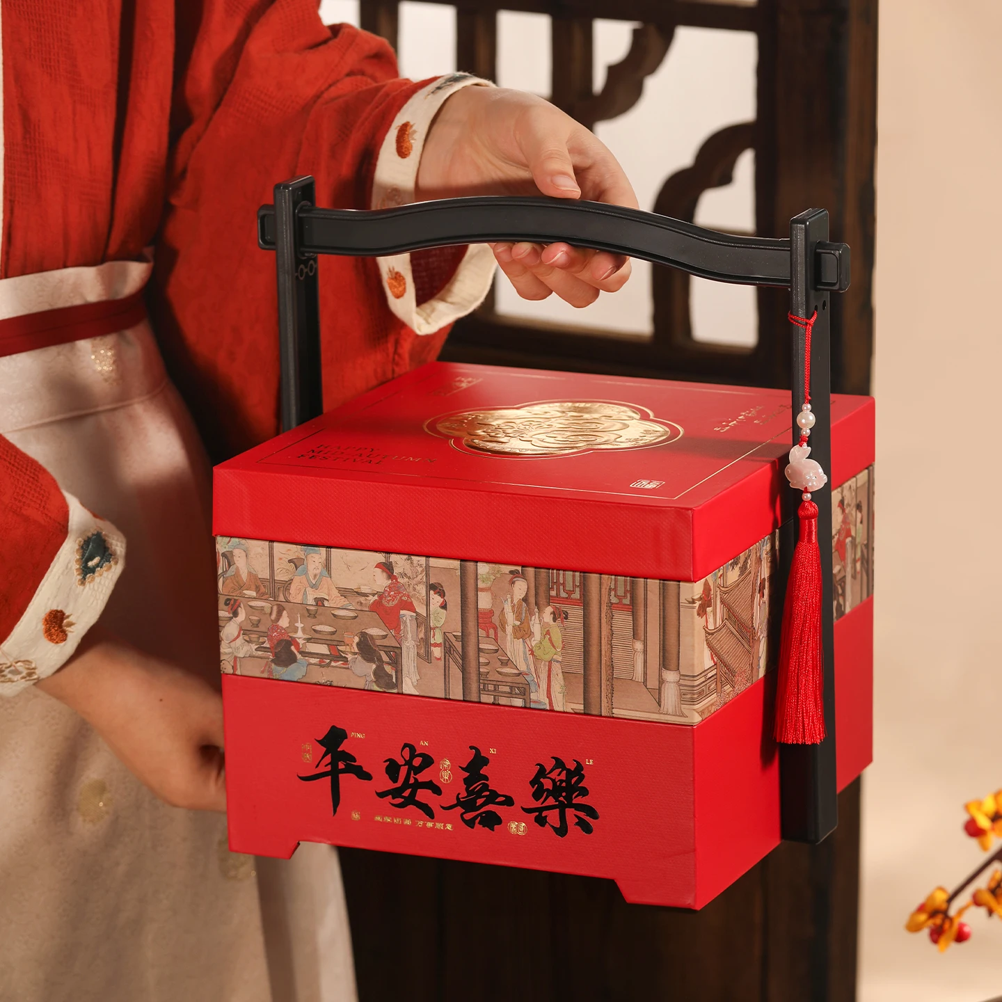 

2026 New Red Double Layer 8 Pieces Mooncake Paaging Box Emp Box Heart Flowing Yolk Pastry Kitchen Baking Supplies