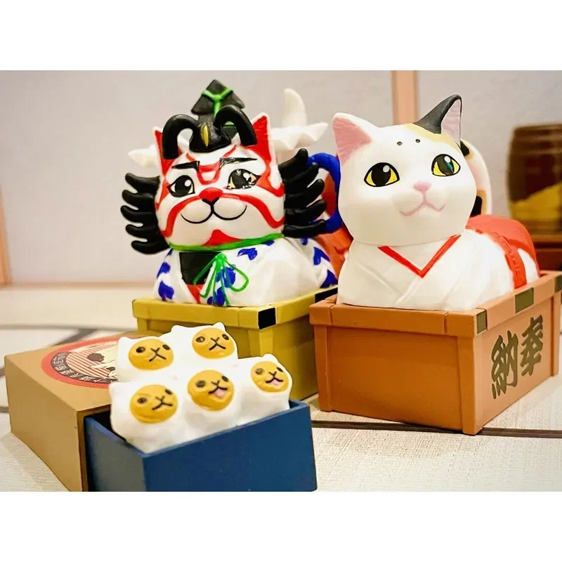 Stasto Original Gashapon Kapsel Spielzeug Kawaii Box Sitz Samurai Katze Figur Nette Gacha Figur Anime Dekor