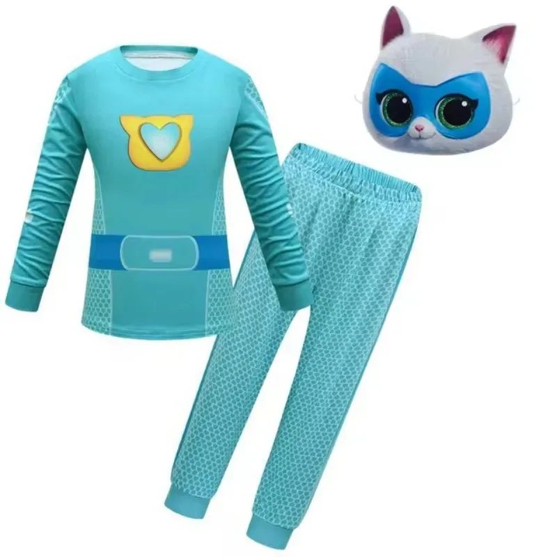 Halloween SuperKitties Gioco Costume Cosplay Super Kitties Modello Anime Cos Vestiti Felpa Maschera Carnevale per bambini Regalo di compleanno
