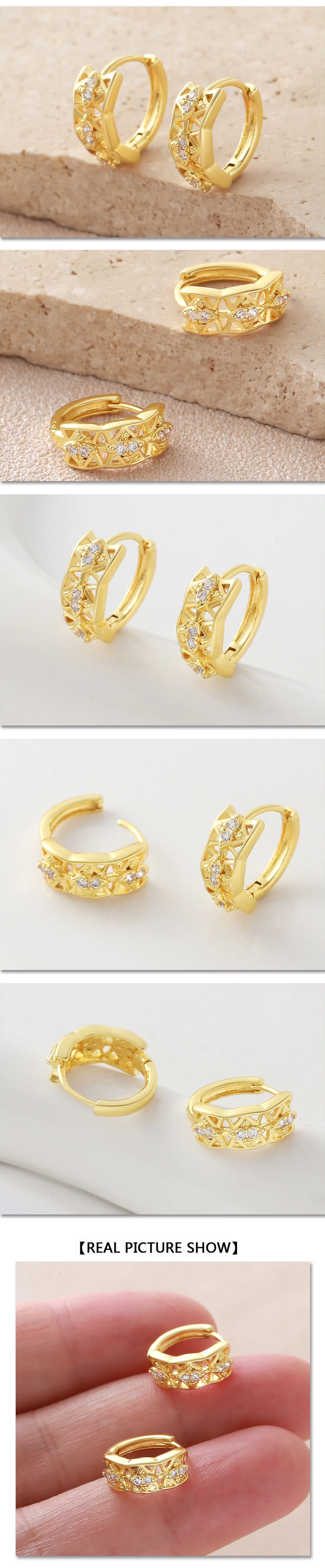 MHS.SUN Vergoldete, unregelmäßige, ausgehöhlte Creolen, klassische Ohrringe mit Zirkonia für Damen und Mädchen, täglicher Schmuck, Geschenk – Detail 18