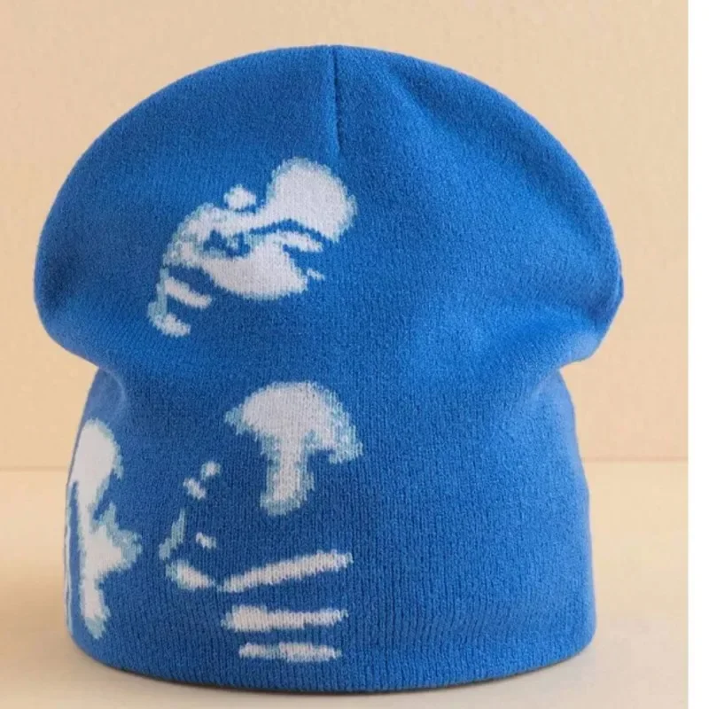 Fashion Printed Knitted Beanie Y2K Warm Wool Skullies Hoods for Women Men Couple Hip Hop Style Lady Accessories