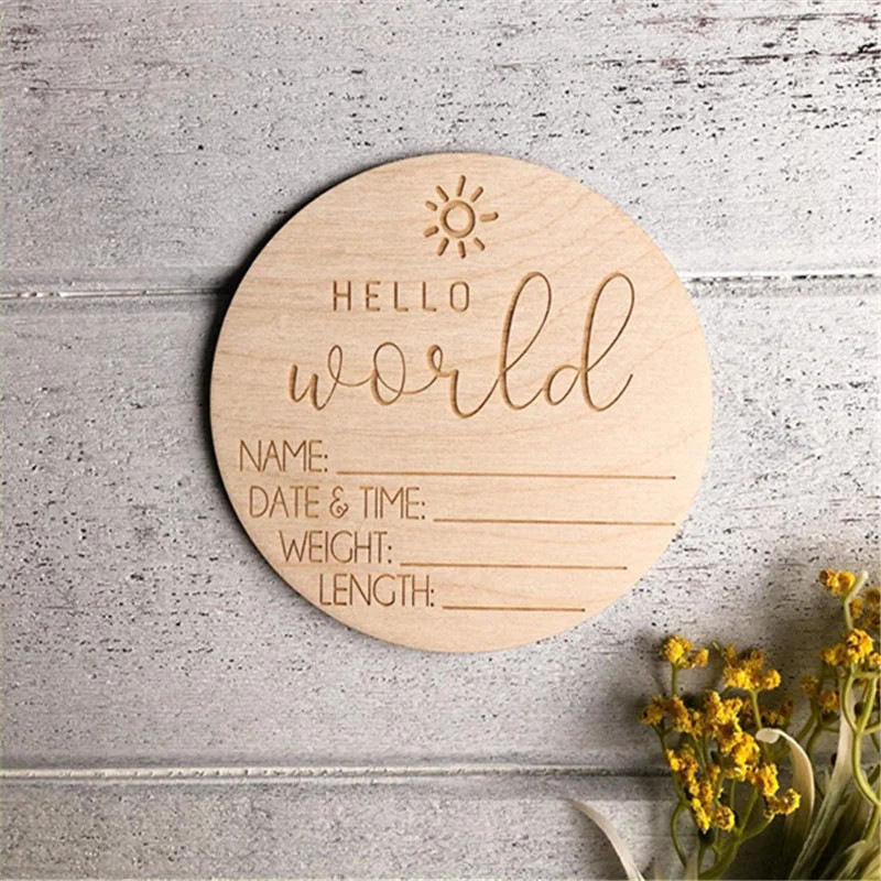 Hello World Wooden Baby Token Milestone St Newborn Monthly Growth Recording Cards Baby Birth Commemorative Cards Photography Pro