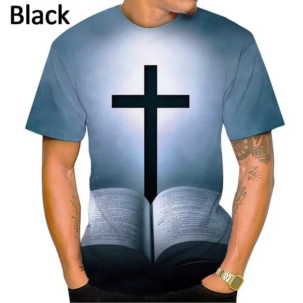 New God Casual Unisex Round Neck Short Sleeve Christian Jesus Cross 3D Printed T-Shirt Man‘s Short Sleeved Tops