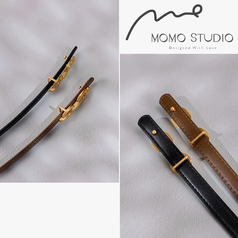 New Trendy Women Belt Genuine Leather Adjustable Gold Buckle Belt Women Fashion Thin Cowskin Belts Female Jeans Dress Waistband