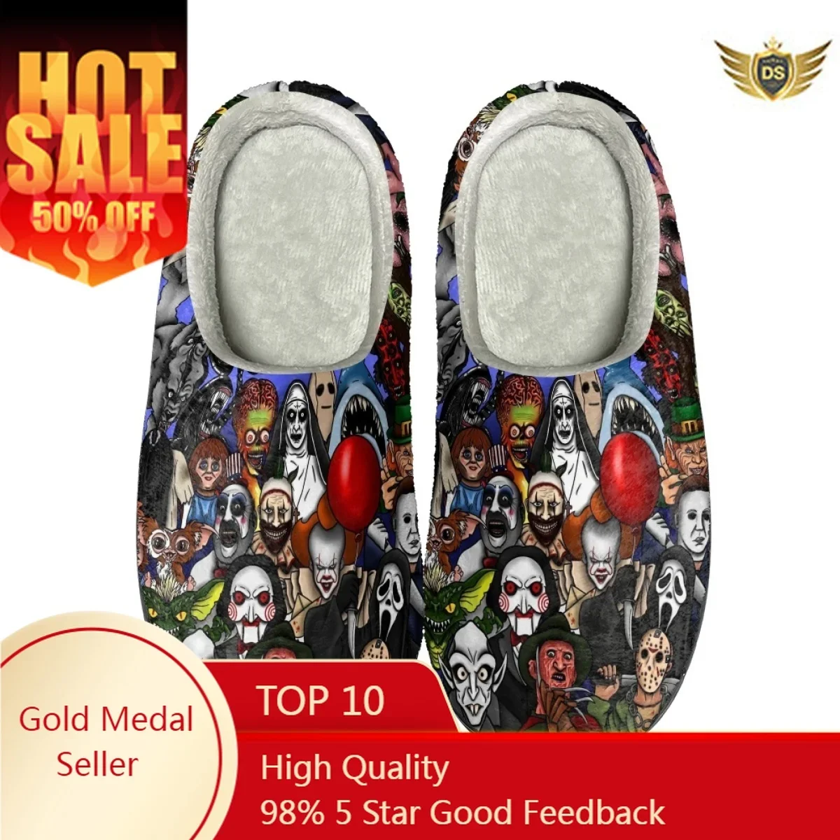 

Autumn Winter Indoor Female's Slippers Horror Movie Comfotable Cotton Slippers Zapatos Non-slip Casual Flats Couple Floor Shoes