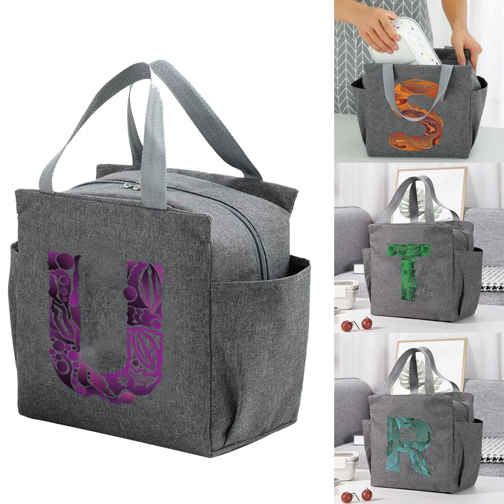 Multifunction Large Capacity Cooler Bag Canvas Portable Zipper Thermal Lunch Bags Engrave Image Letter Lunch Box Picnic Food Bag