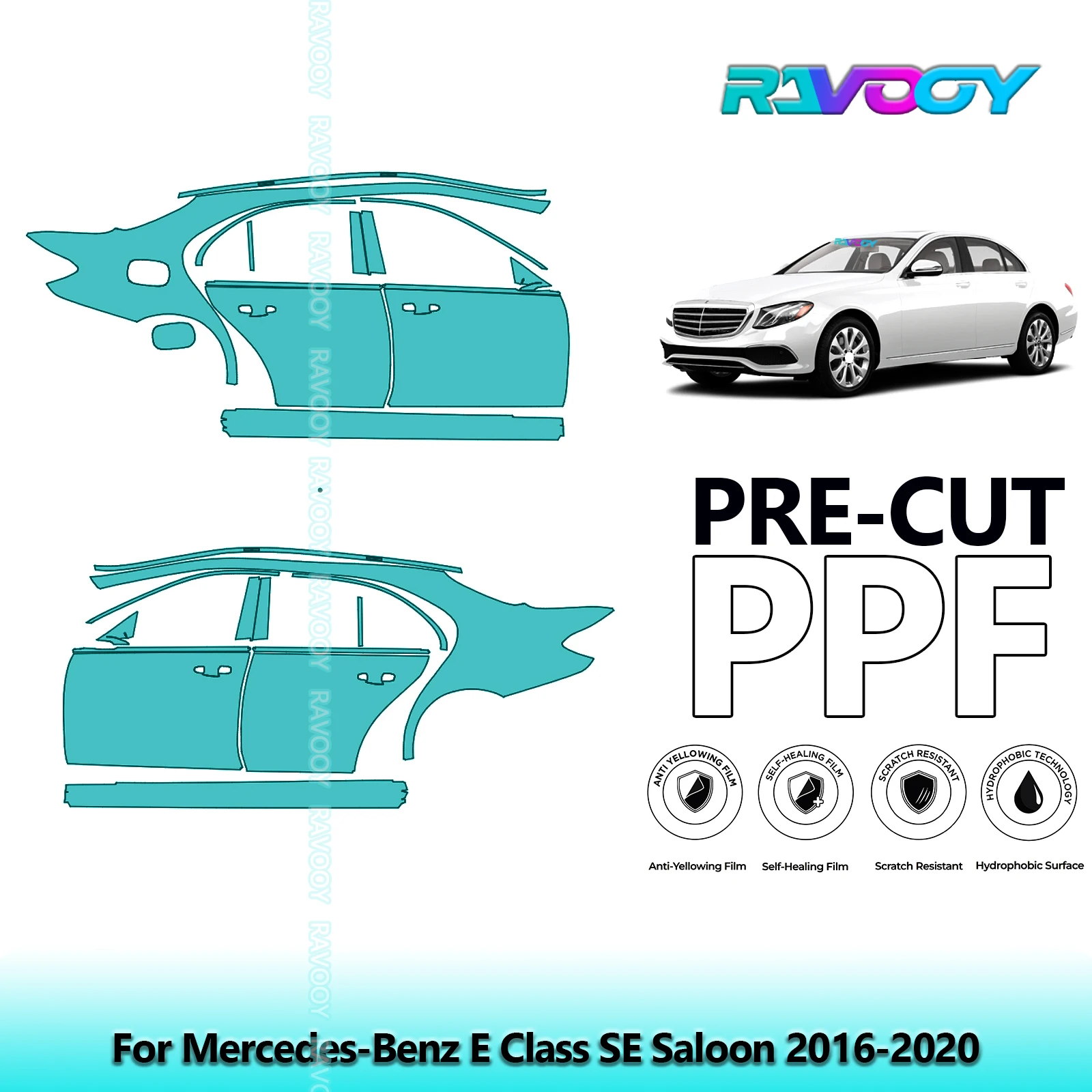 

For Mercedes-Benz E Class SE Saloon 2016-2020 8.5mil Clear Matte Pre-Cut PPF Door & A/B Pillar Kit TPU Paint Protection Film Set