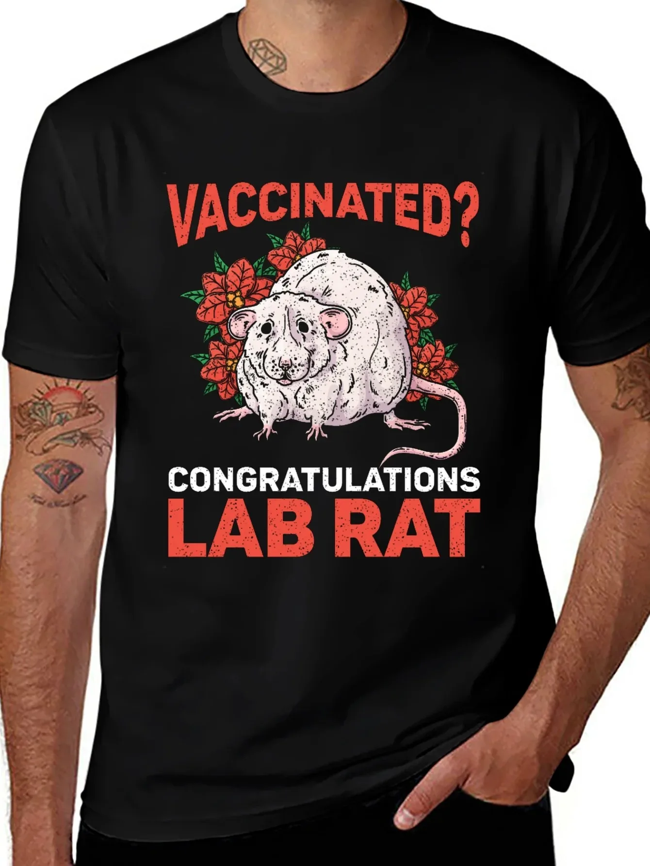 

Vaccinated Lab Rat Printing Men's T-Shirt Fashion Short Sleeve Cotton Tee Funny Tops Summer Sports T-shirt Men Oversize Clothing