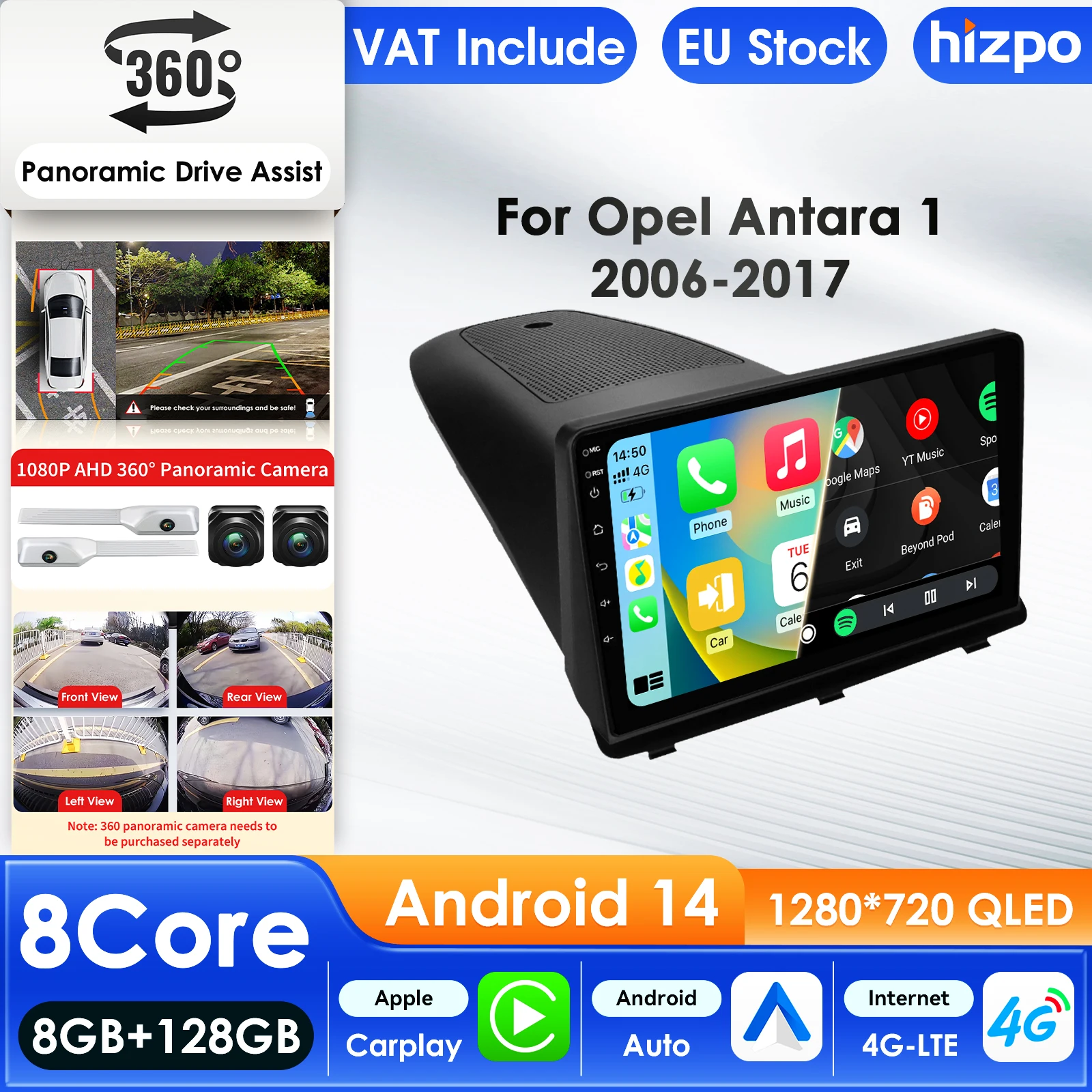 Hizpo 2 Din Autoradio pour Opel Antara 1 2006 - 2017 lecteur multimédia CarPlay Android Auto GPS Bluetooth WIFI FM Autoradio AI