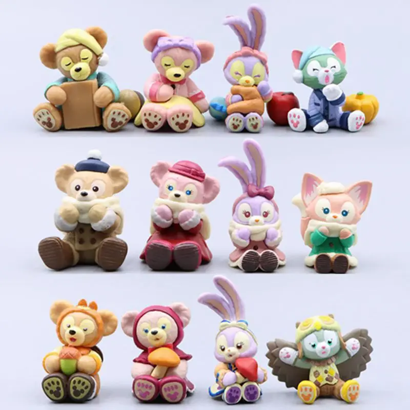 4Pcs Disney Duffy Action Figure Cartoon Toy Cute GK Model Collectible Anime Fashion Ornament Hobby Doll Kids Surprise Xmas Gifts