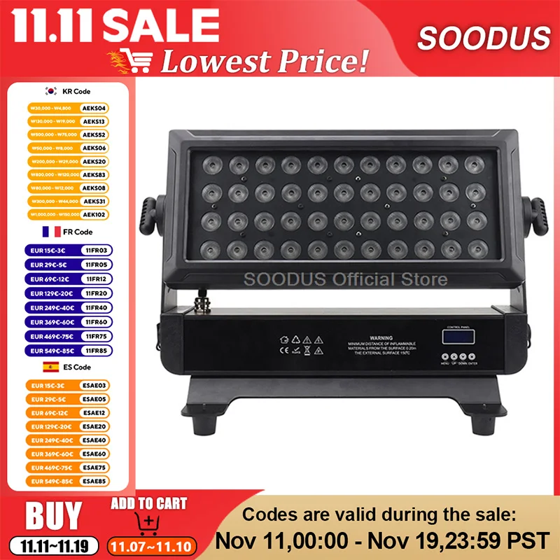 

Dj Light 44PCS 10W Светодиодный прожектор IP65 Водонепроницаемый RGBW Светодиодный настенный светильник Stobe DMX512 Управление для сцены DJ Show Outdoor