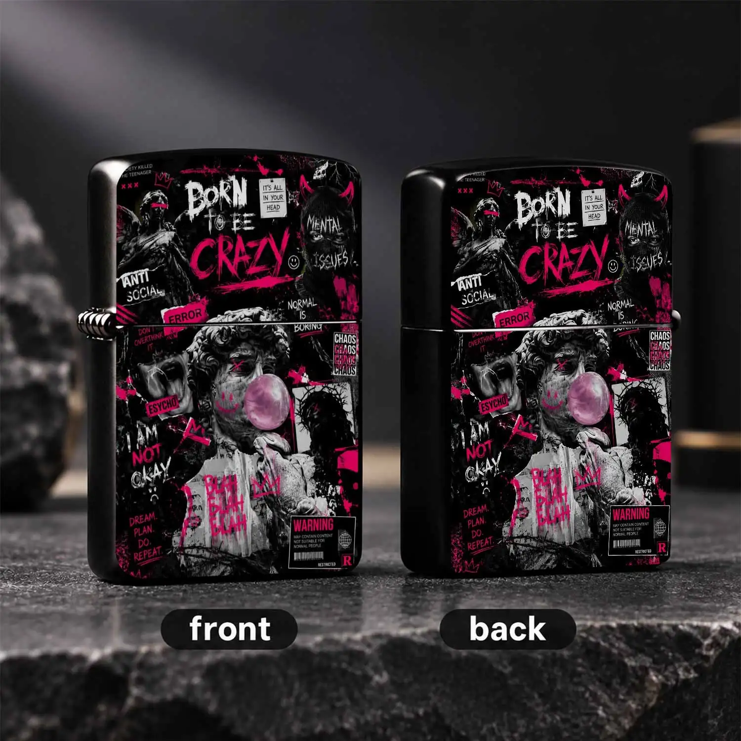 Trendy Street Style Born To Be Crazy Themed Lighter, Distinctive David Blowing Bubbles Art Print, Bold Attitude Statement Decor, Portable For All Daily Scenarios, Unique Niche Cool Gift For Friends, High Vibe Personal Carry Accessory A Humo