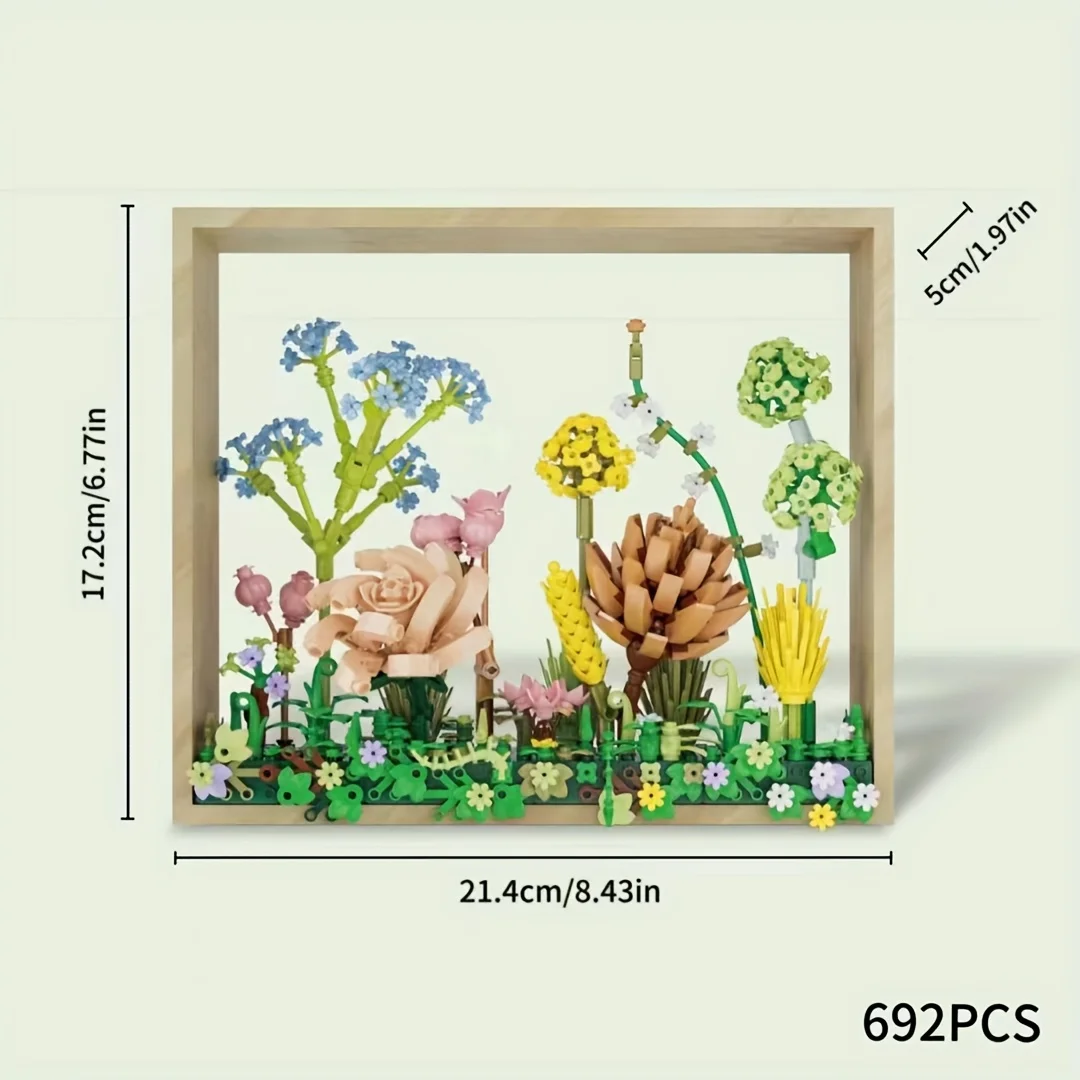 Bloque de construcción de madera, marco de fotos, decoración de pared, soporte de flores flotante DIY, exhibición colgante en el jardín del hogar, regalo de cumpleaños