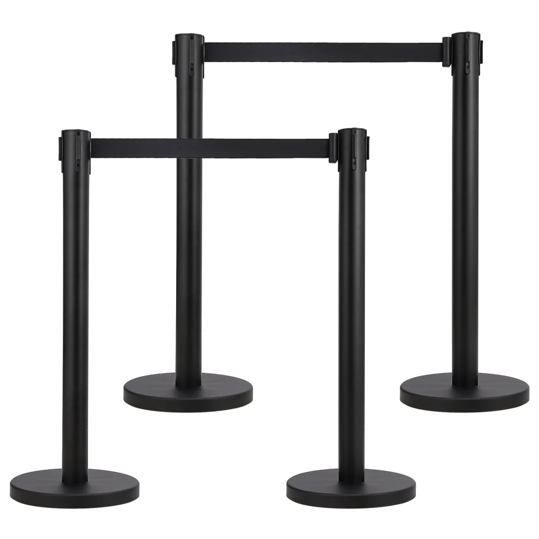 Stanchions ควบคุมฝูงชน,อุปสรรคในการควบคุมฝูงชนพร้อมเข็มขัดแบบพับเก็บได้ 6.5FT Stanchion โพสต์เสาคิวสําหรับประกอบง่ายฝูงชน