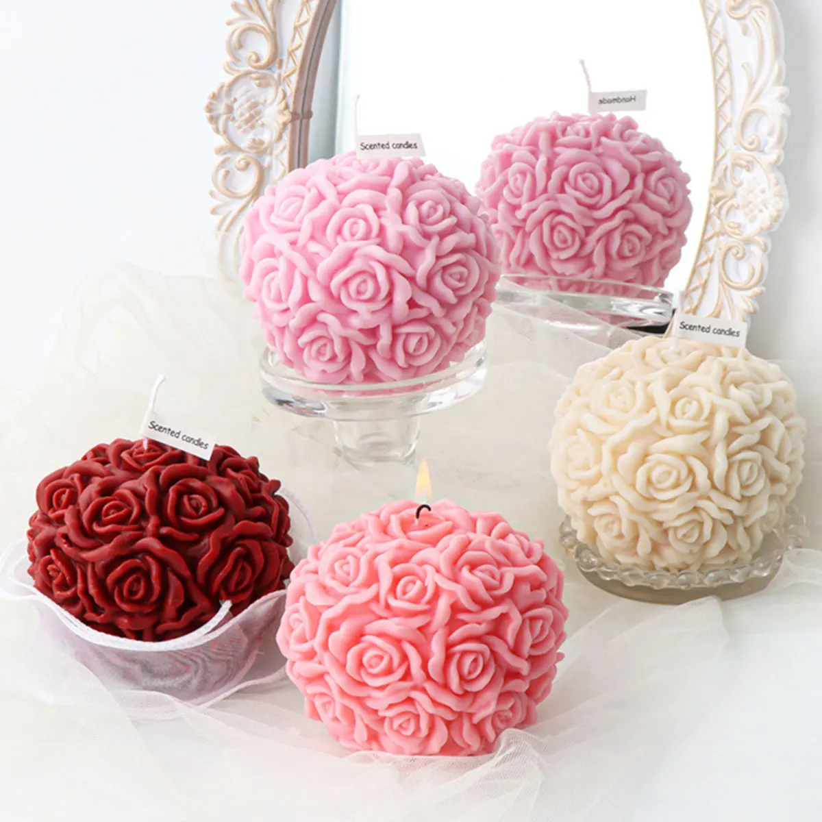 Multi Size Flower Series Candle Mould Round Rose Flower Silicone Mold Summer Ice Ball Wedding Cake Decor Valentine's Day Gifts view 2