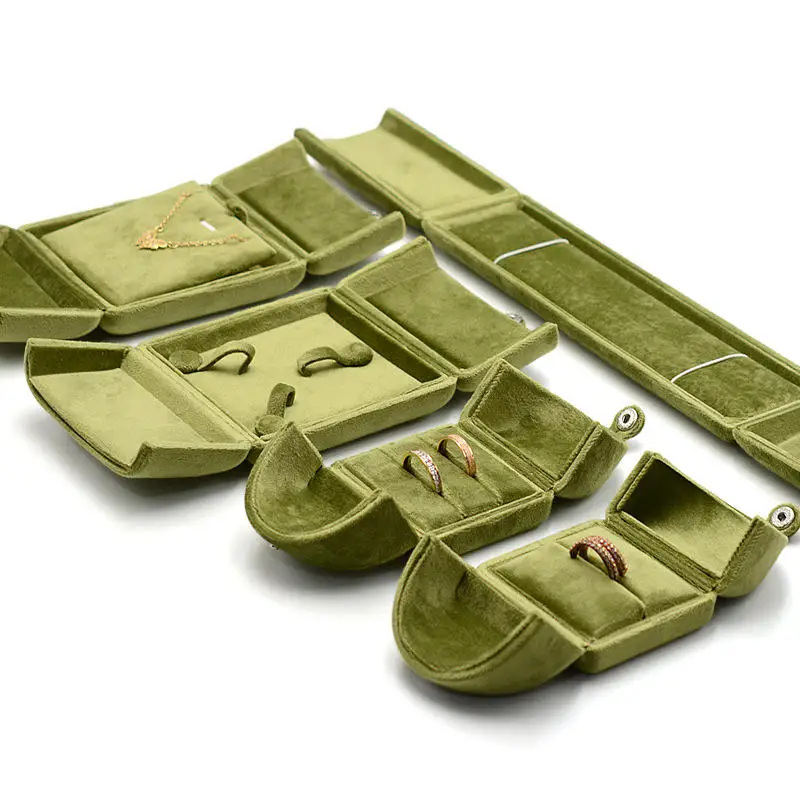 

Jewelry Display Box Green Velvet Double Sided Open Fashionable Ring Earrings Pendant Bracelet Storage Gift Box